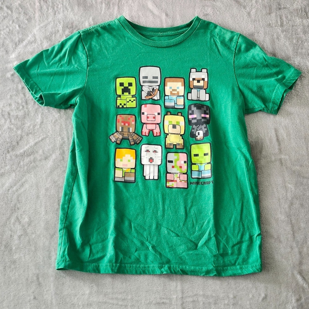 Minecraft T-Shirt Youth Boy Size‎ L Graphic Print Logo Green Minifigs